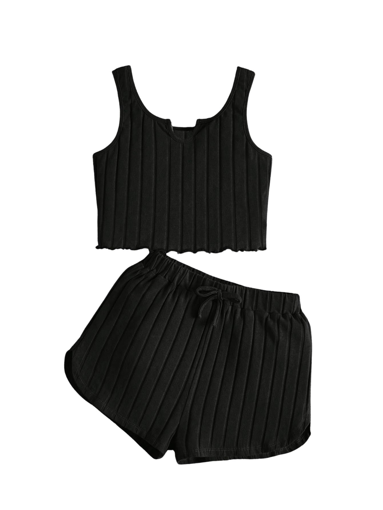 OYOANGLE Girl's 2 Piece Outfits Sleeveless Rib Knit Notched Neck Crop Tank