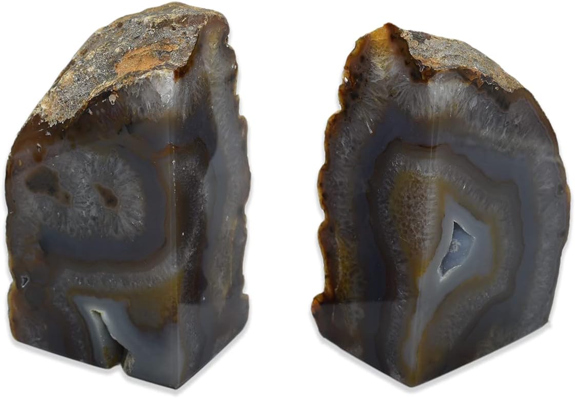 Nature's Decorations Agate Bookends, Large Bookends for Shelves, Non-Skid Bookend, Book Stopper for Books/Movies/Cds/Video Games, Book Shelf Holder Home Decorative (Large, Natural)