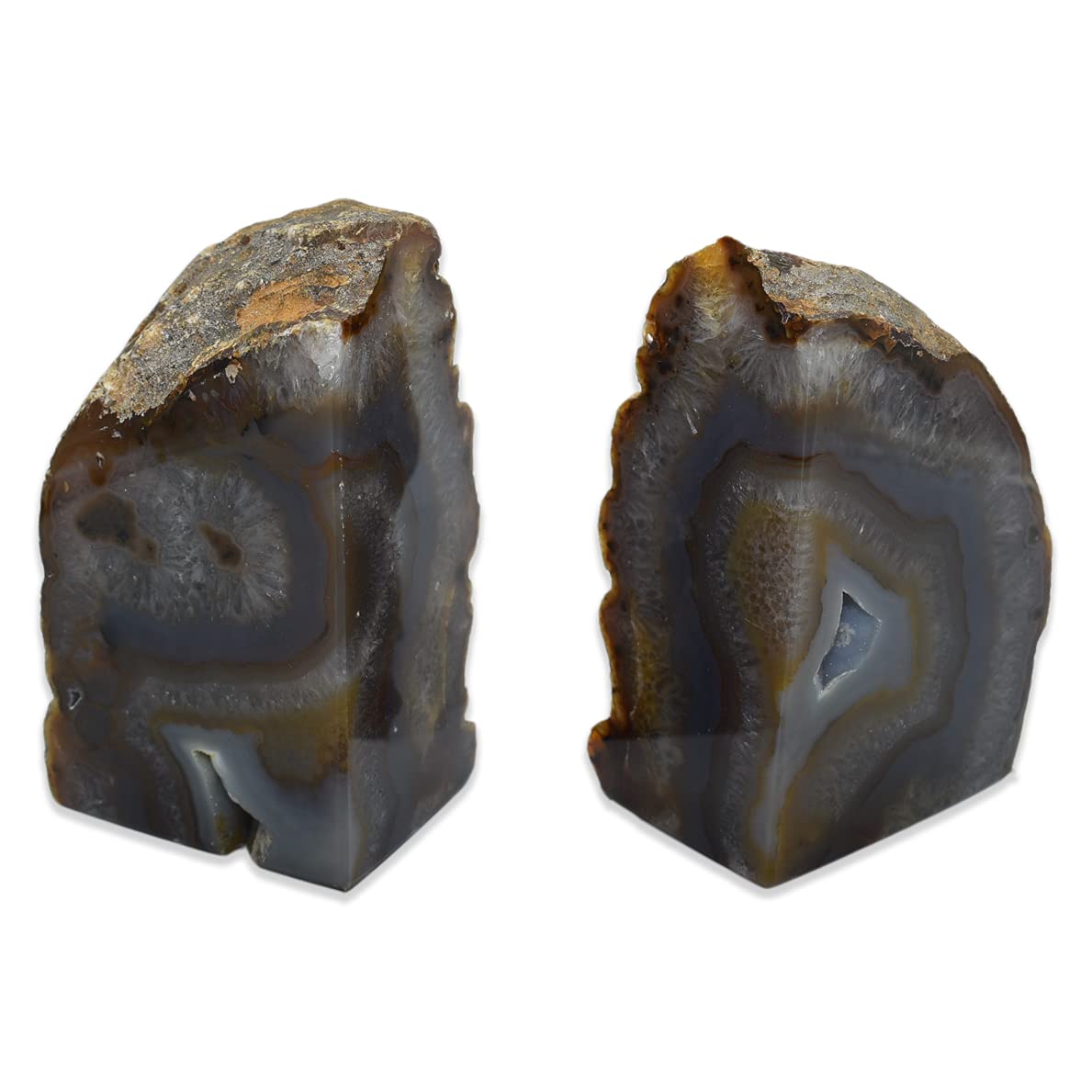 Nature's Decorations Agate Bookends, Large Bookends for Shelves, Non-Skid Bookend, Book Stopper for Books/Movies/Cds/Video Games, Book Shelf Holder Home Decorative (Large, Natural)