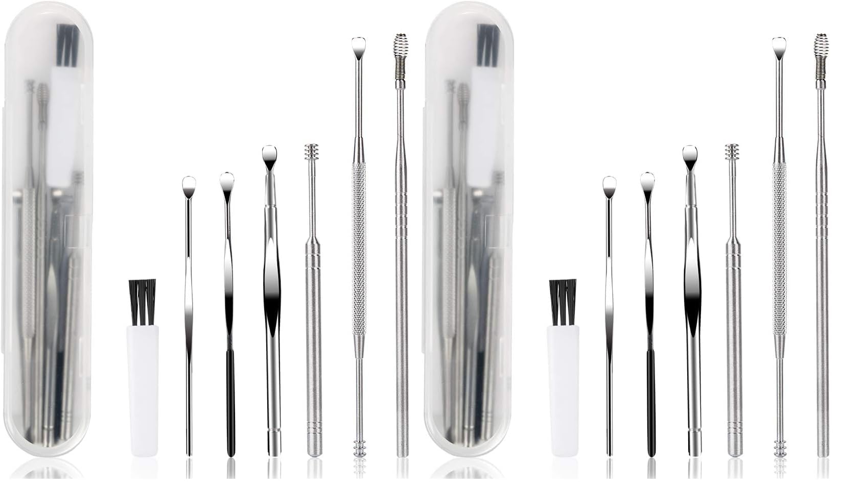 7 Pcs Ear Pick Earwax Removal Kit, BetyBedy Ear Cleansing Tool Set, Ear Curette Ear Wax Remover Tool with Cleaning Brush and Storage Box, Sliver (Pack of 2)