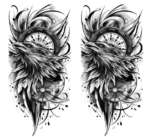 NAG114x2 - Tatuaggio temporaneo con aquila predatore, 2 fogli