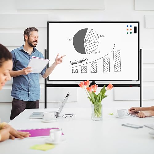 Miniatura 6 de Pizarra Blanca Magnética Grande de Borrado en Seco con Rodillos - 48 x 32 Pulgadas Pizarra de Borrado en Seco con Soporte de Altura Ajustable