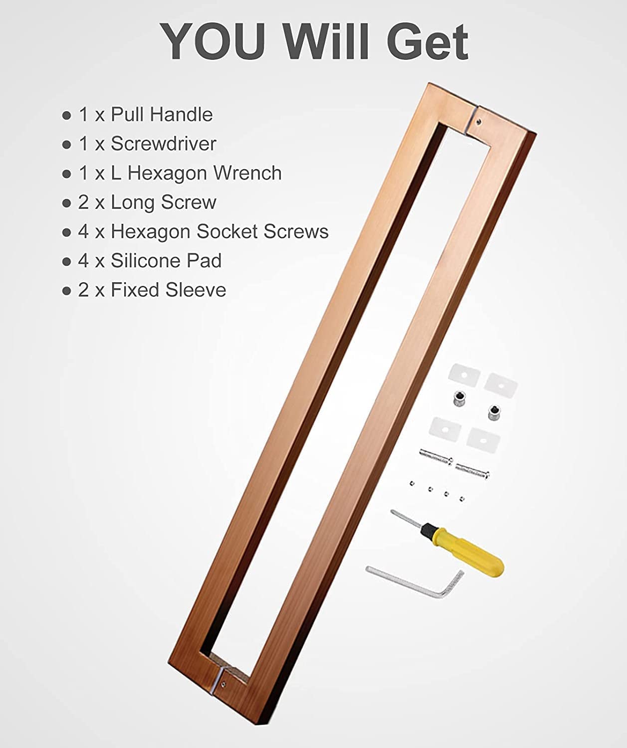 Szklane drzwi, Uchwyt do drzwi szklanych Pchacz - ze stali nierdzewnej Wszystkie elementy montażowe w zestawie(Rose Gold,80Cm/32Inch)