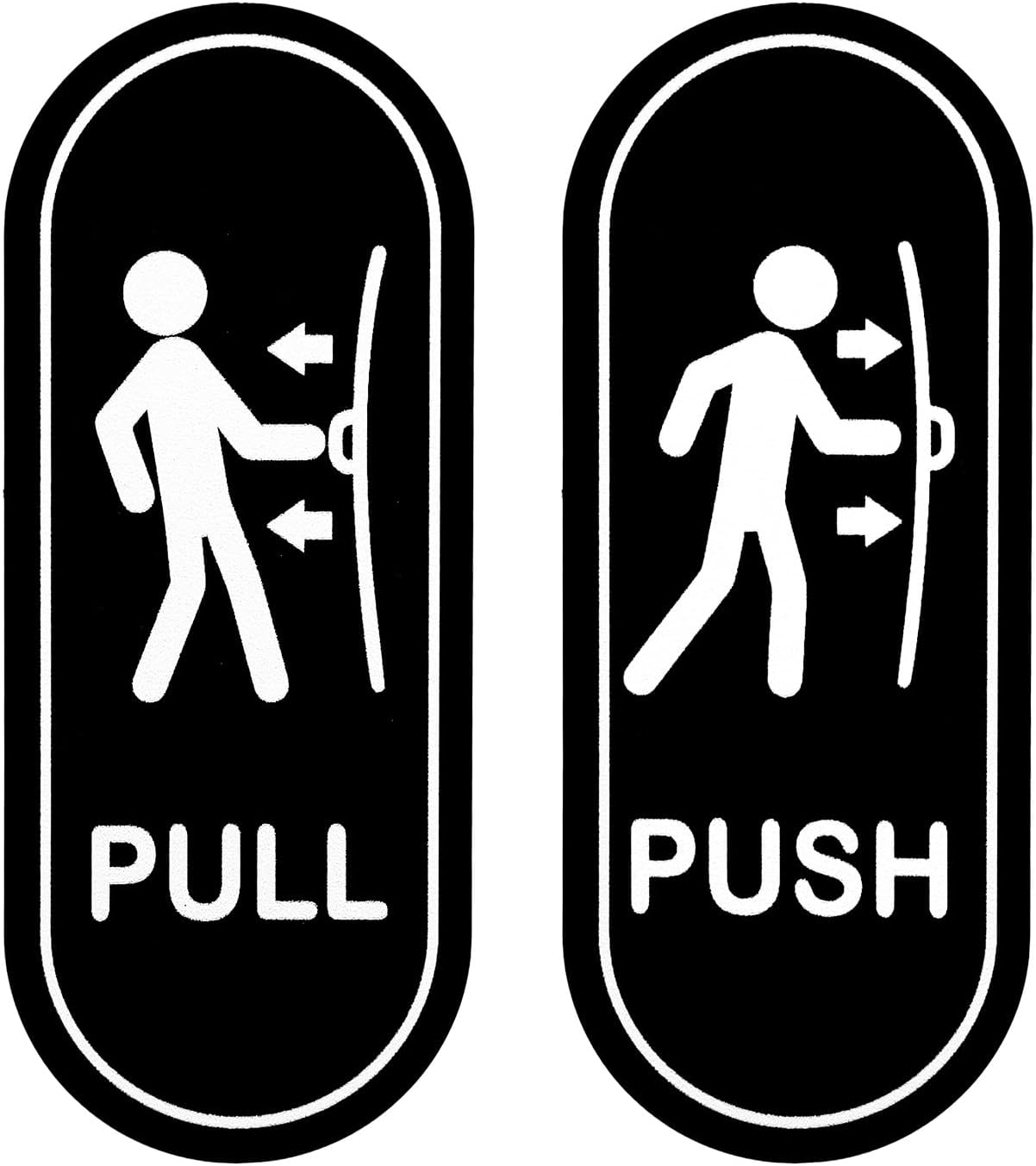 2 PCS Push Pull Door Stickers, Acrylic Office Push Pull Door Signs, Black/White Vertical Decal Self-Adhesive Stickers for Glass and Other Side Doors in Business Stores Cafes Shops, 4.9 X 2 Inch