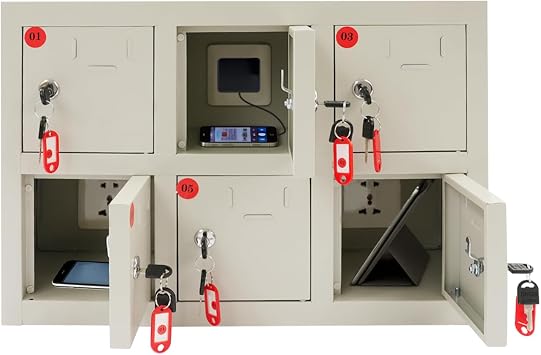 Cell Phone Charging Cabinet, 6 Compartment Phone Locker w/Key Phone Charging Station Cabinet Locker for Classroom Office, Countertop or Wall Mount 6 Compartments
