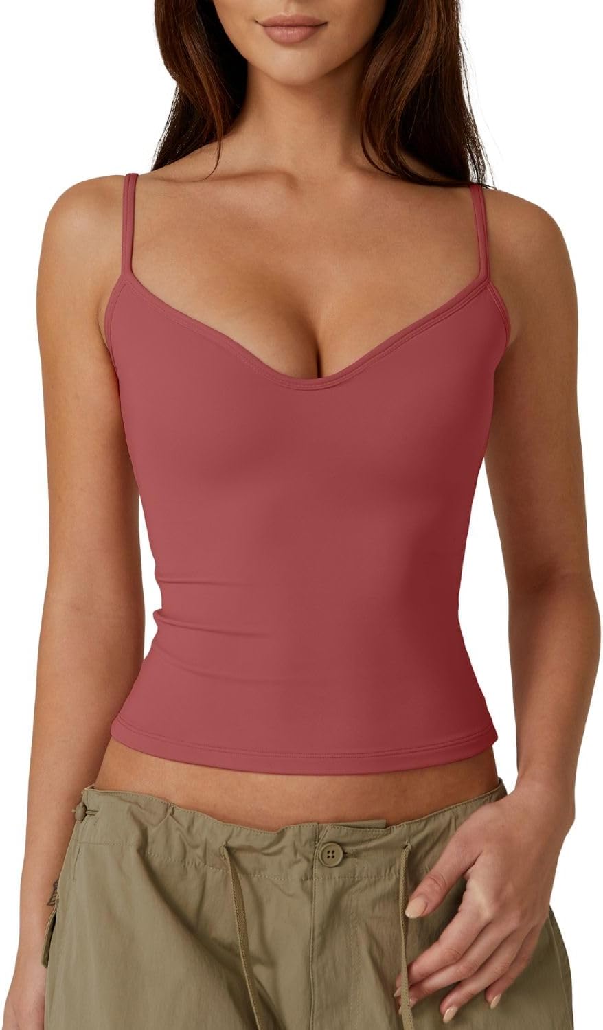 Women's V Neck Spaghetti Strap Slim Fit Crop Cami Top Soft Bodycon Sleeveless Tank Top