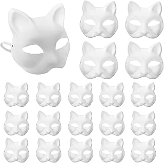 XIPEGPA Therian Masks White Paper Cat Masks to Painted Animal Cosplay Facemask Masquerade Mask Costume Prop for DIY Painting