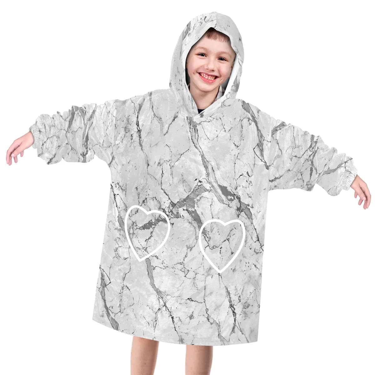 Pardick Wearable Blanket Hoodie for Kids, Gray Marble Fleece Sweatshirt Blanket Oversized Blanket Sweatshirt with Pocket Flannel Warm Hooded Blanket 6-10 Year Old Girl Boy Gift, One Size