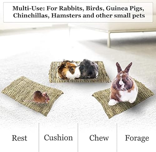 Sungrow 3-Pcs Sea Grass Mat, 16” X 11" (Xl), Handmade Edible Bunny Foraging Straw Bedding Floor Mat For Rabbit Cages & Nesting Box Sleeping, Chew Toy Bed For Guinea Pig, Hamster & Other Small Animals #TOP4