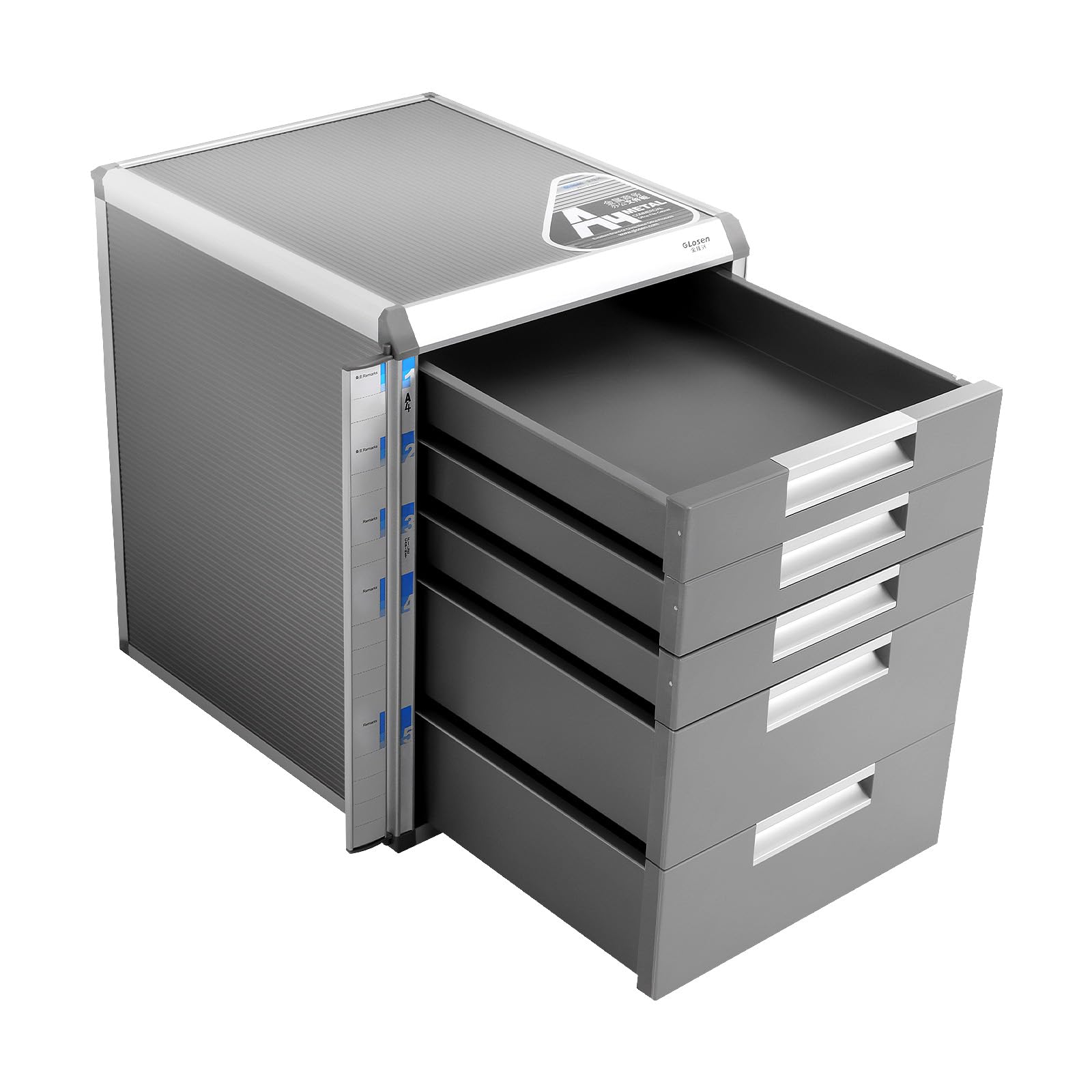 Metall Schubladenbox Abschließbar 5 Fächer Ablagebox,DIN A4 Aluminiumlegierung Dokumenten Aufbewahrungsbox,für Lehrer, Studenten, Büros, Lernräume, Klassenzimmer