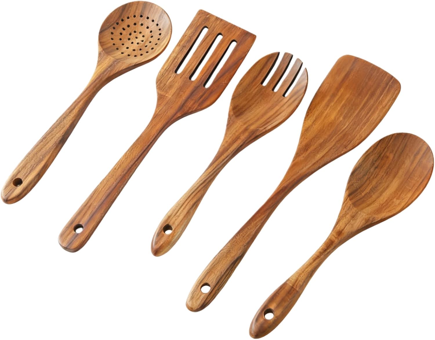 Teak Wooden Spoons Set, 5-Piece Non-Stick Kitchen Utensils