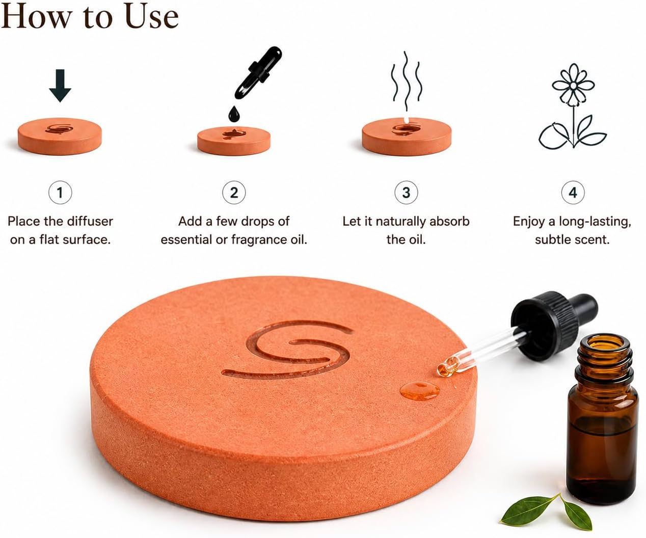 Terracotta Stone Diffuser Handcrafted Natural Ceramic Passive Diffuser for Long Lasting Aromas Perfect for Small Spaces Desks Cars and More, Reusable Portable Thoughtful Gift for Loved Ones