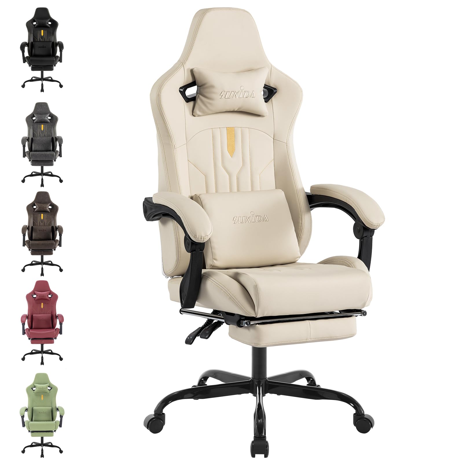 SUKIDA Gaming Stuhl Computerstuhl Gaming Chair mit Fußstütze Bürostuhl Ergonomischer Computerstuhl