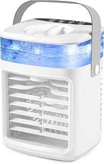 2026 Upgraded Portable Air Conditioners, Rechargeable Evaporative Air Cooler Humidifier, 2 Timer Mini Air Conditioner, 3 Powerful Wind, 7 Color Light, Air Cooler Desk Spray Fan for Home Office Camping
