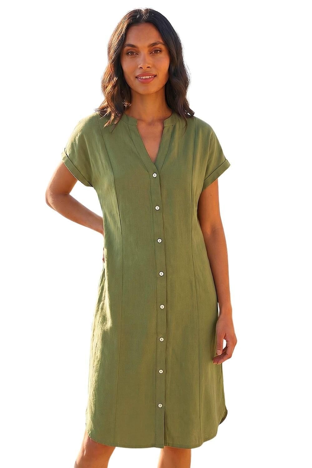 Roman Women's Khaki Linen Mix Shift Dress In Size 18