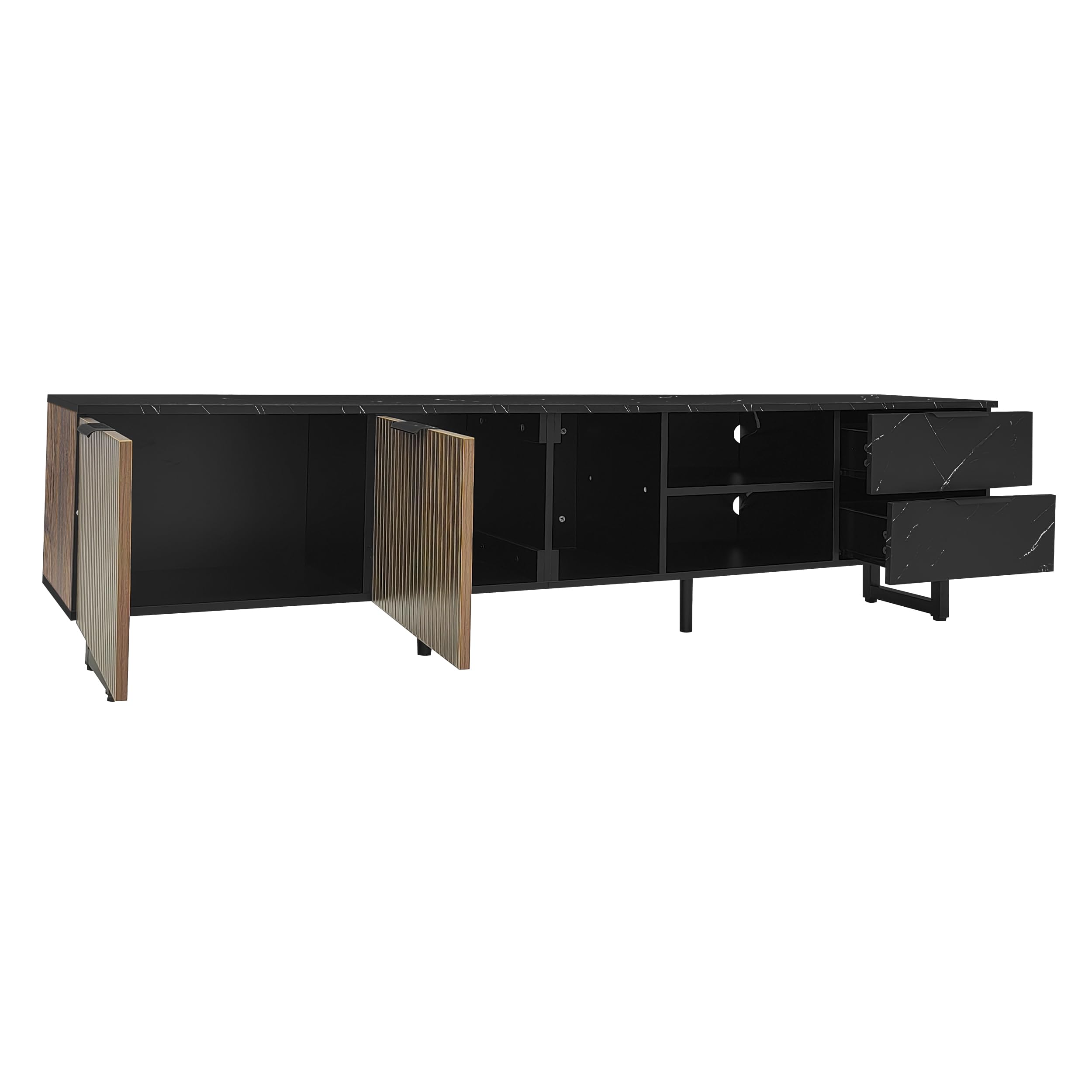 Azkoeesy Mobile TV 200 cm con luce a LED, con venature del legno scuro e effetto marmo, gambe in metallo, moderno mobile basso/mobile TV per soggiorno