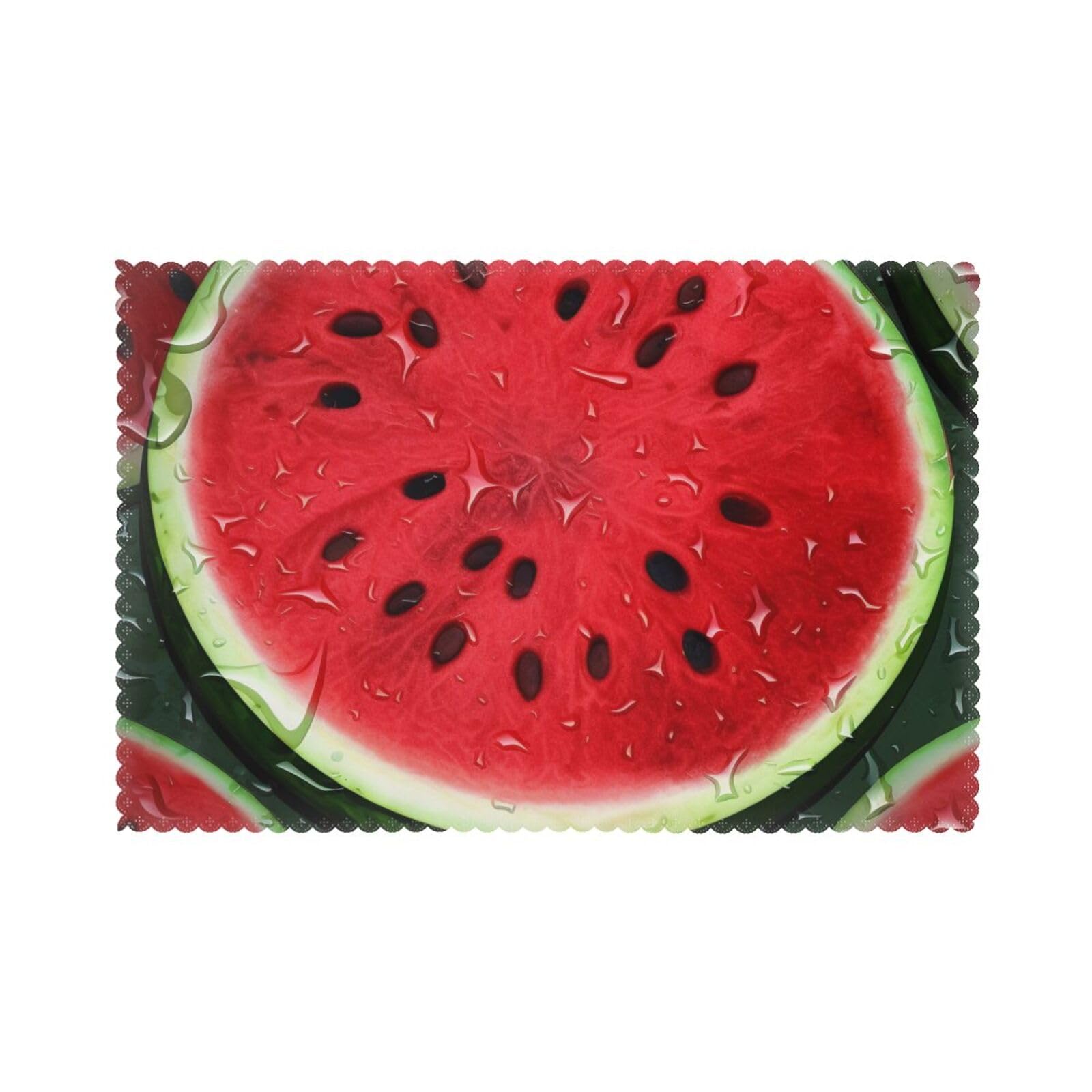 Red Watermelon Printed Placemat Heat Resistant Place Mats Set of 6 PCS Washable Kitchen Table Mats, 12x18 Inch