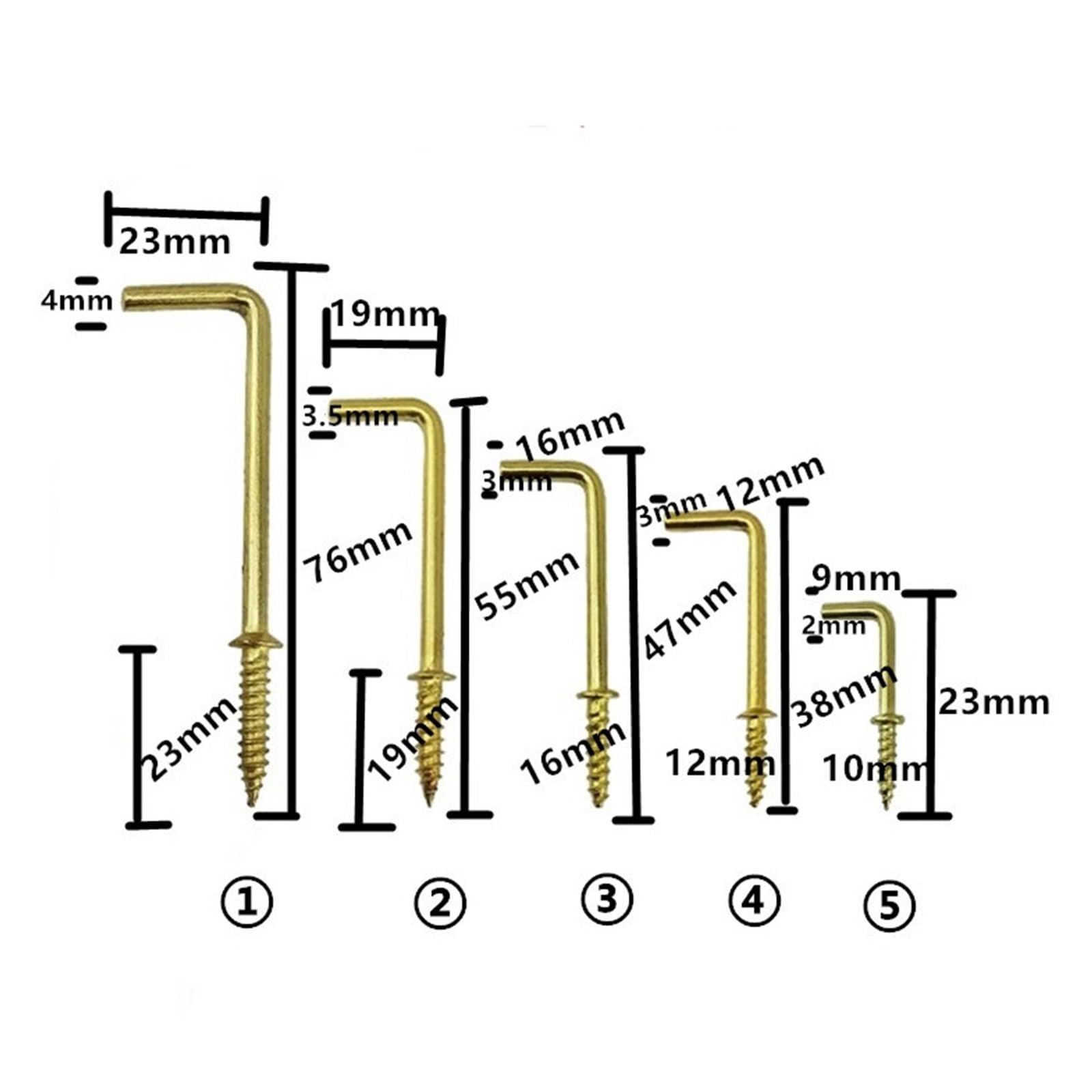 CHATROOM Gelber rechtwinkliger Schraubhaken, Eisenhaken, Haken im 7er-Stil, L-Stil, Schafösenhaken, Schrauben for Rahmenzubehör, 100 Stück(38X12mm)