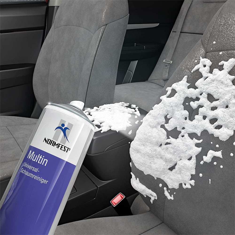 Normfest Multin Universal-Schaumreiniger für Auto, Haushalt & Gewerbe, Aktivschaum gegen Fett, Nikotin, Wachs & Insekten, streifenfrei & silikonfrei, ideal für Glas, Textilien & Kunststoff 12x 600 ml