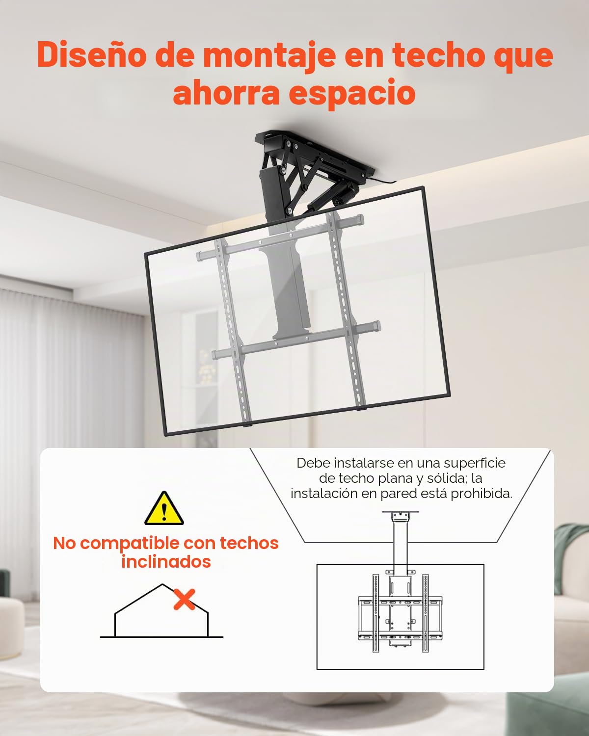 VEVOR Soporte para TV de Techo motorizado, Marco Soporte para TV Dimensiones de 813 a 1651 mm, Marco Porta televisión Plegable Ajustable con VESA máx. 60 x 60 cm, Carga máx. 40 kg