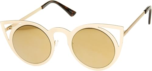 Miniatura 2 de Womens Fashion Round Metal Cut-Out Flash Mirror Lens Cat Eye Sunglasses