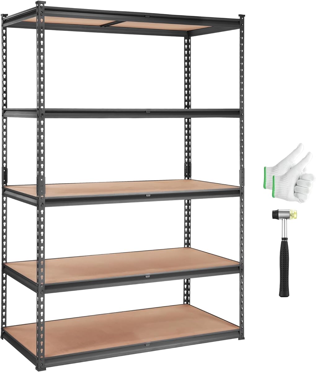 VEVOR Storage Shelving Unit, 5-Tier Adjustable Storage Shelves, 48" L x 24" W x 72" H Heavy Duty Garage Storage Shelves, Metal Shelves for Kitchen Pantry Basement Bathroom Laundry