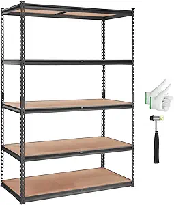 VEVOR Storage Shelving Unit, 5-Tier Adjustable Storage Shelves, 48" L x 24" W x 72" H Heavy Duty Garage Storage Shelves, Metal Shelves for Kitchen Pantry Basement Bathroom Laundry
