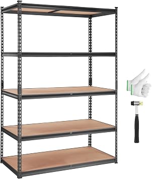 VEVOR Storage Shelves 5-Tier Adjustable 2000 lbs 48"x24"x72" Shelving Unit | Heavy Duty Garage Storage Metal Utility Rack Shelf for Kitchen, Pantry, Basement, Bathroom, Laundry, Living Room, Warehouse