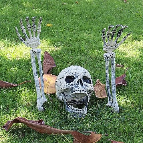 Decorazione per Halloween, scheletro con teschio, 3 pezzi, decorazione realistica, Halloween, crudeltà, scheletro, decorazione per Halloween, giardino, esterni, feste, lapide, cortile, decorazione per