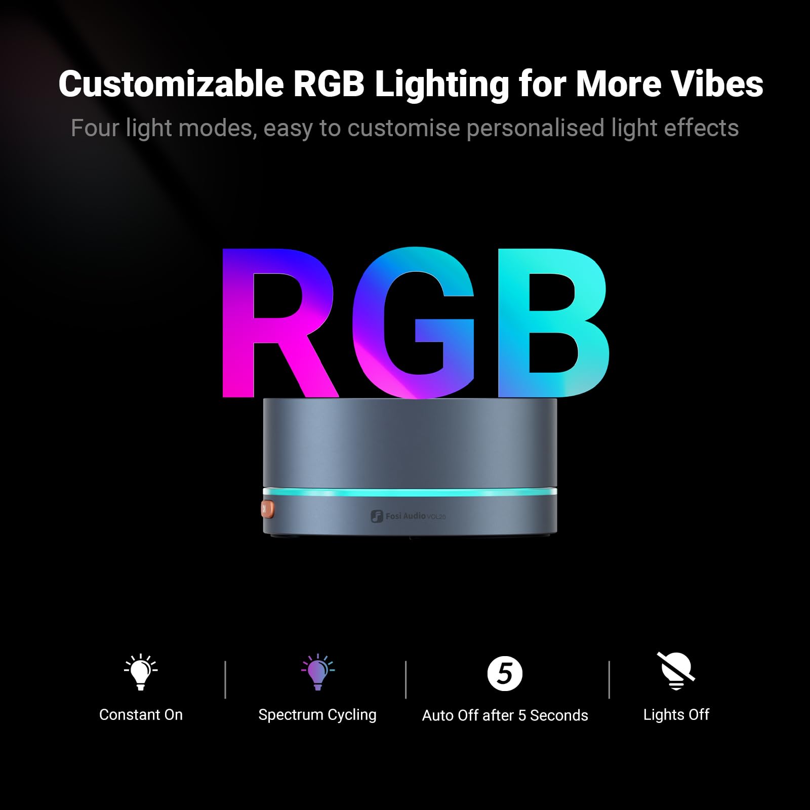 Fosi Audio VOL20 Pokretlo Regulacji Glosnosci Bluetooth,Kontroler Multimediów USB do Komputera PC/Gry/Domoweaudio/Komputer Stacjonarny,Dostosowywanie Oswietlenia RGB Przycisk Wielofunkcyjny e Regulacj