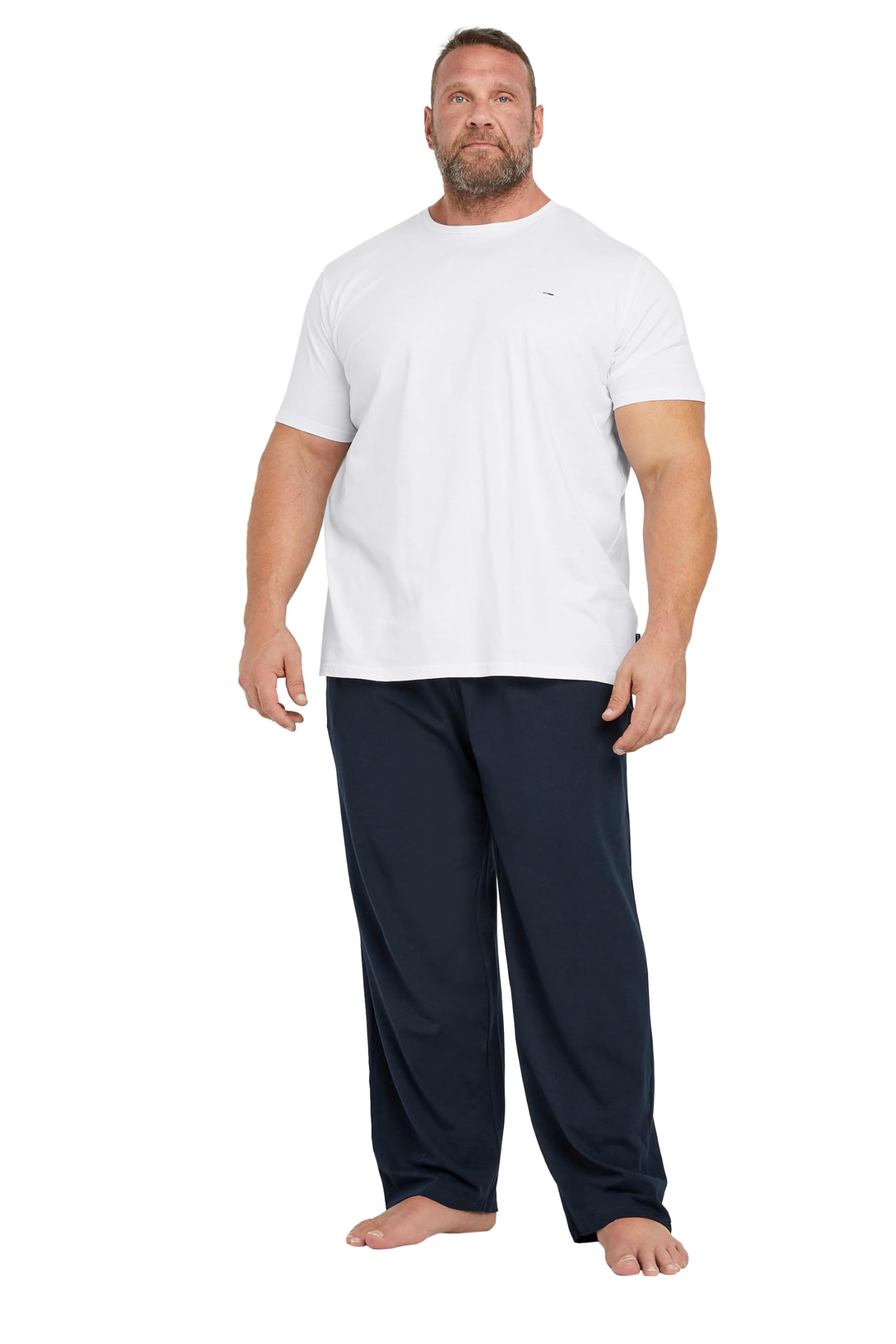 Badrhino Men's White Big & Tall & Navy Blue T-Shirt & Lounge Trousers Set - Plus Curve 5XL-6Xl Plus