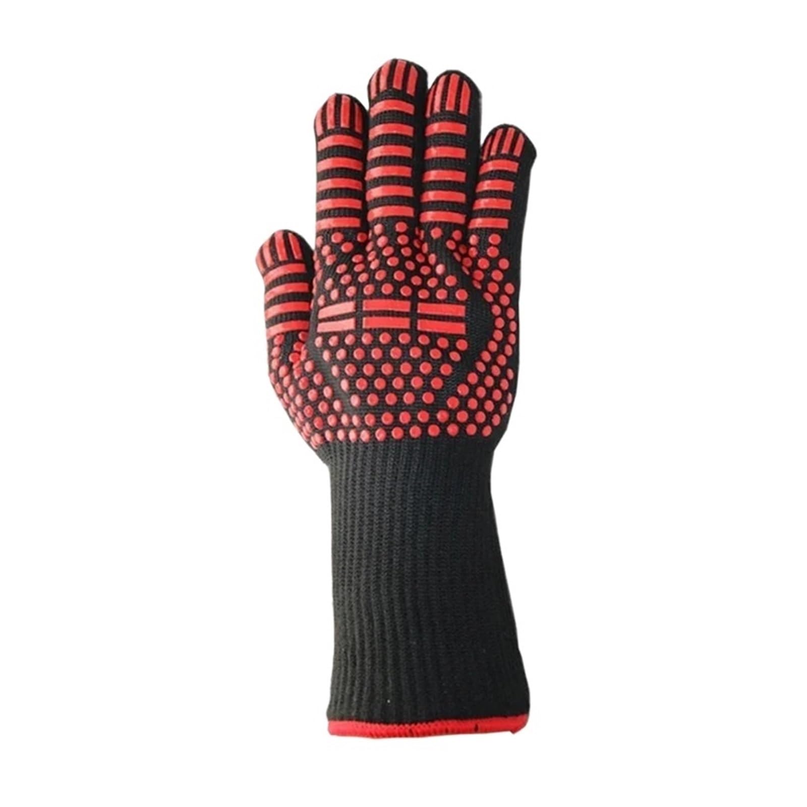 Genérico Guantes BBQ, Guantes Antideslizantes de Cinco Dedos 1472°F, 1 par | Silicona, fibra de aramida, poliéster-algodón, microfibra; 13.7in; con 50 guantes desechables(Black 1 PCS)