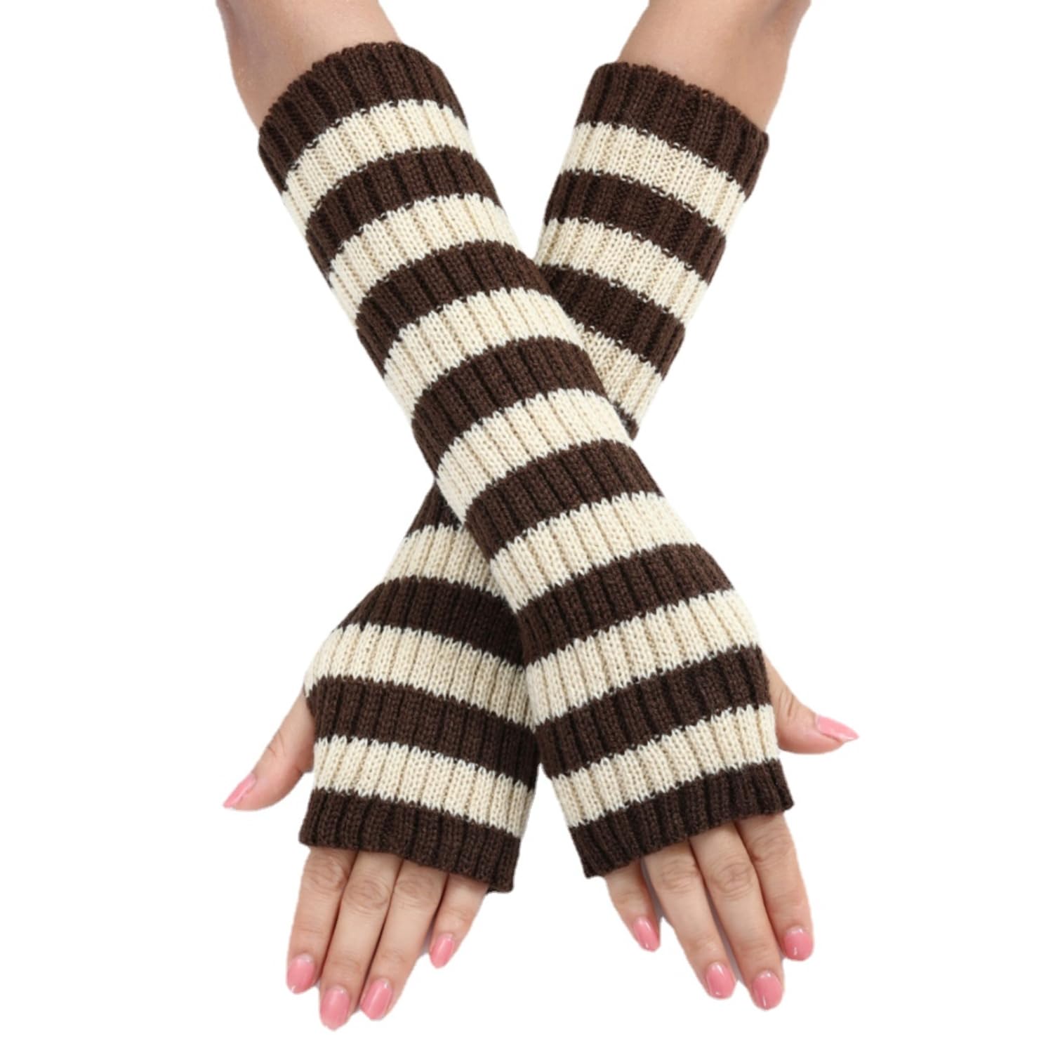 Y2k Striped Arm Warmers Long Fingerless Knitted Gloves Punk Gothic Alt Emo Scene Cool Winter Arm Sleeves Grunge Accessories