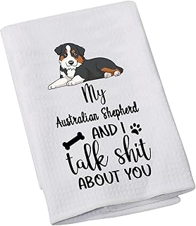 LEVLO Australian Shepherd Lovers Gift My Australian Shepherd and I Talk About You Kitchen Towel Dog Owner Dish Towel(My Australian Shepherd)