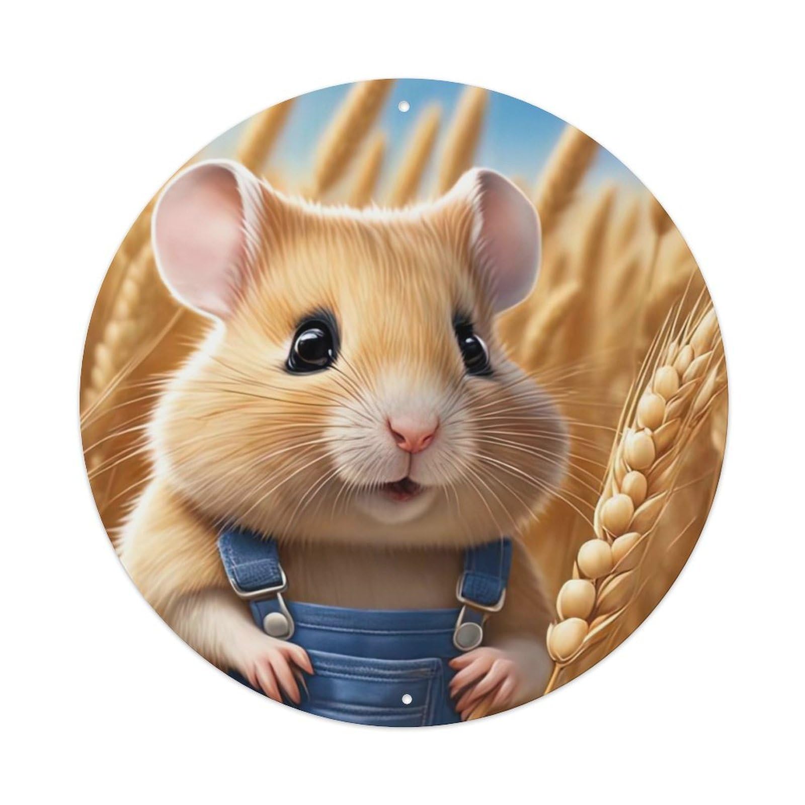 Animal Artwork Hamster in The Rice Field Vintage Metal Tin Sign Plaque Wall Decor for Cafe, Club Bar, Office, Garden Metal Poster 8x8Inch