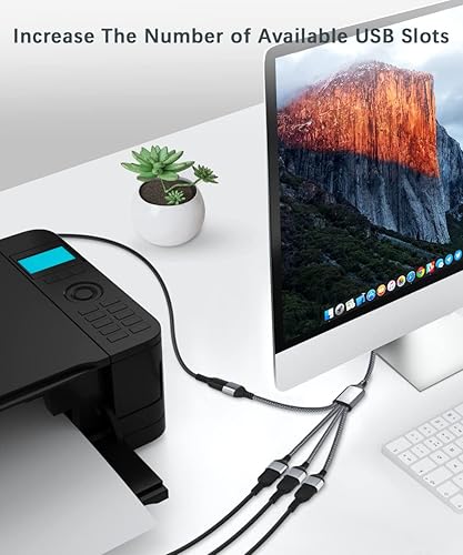 Miniatura 7 de Basesailor Divisor USB de 1 en 4 salidas de 1 pie, cable USB Y, adaptador de cable de extensión USB A macho a cuatro hembras, concentrador