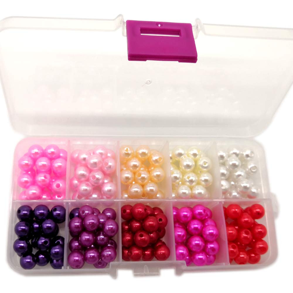Baoii200pcs 8mm Colorful Round Beads, Plastic Pearl Beads 10 Colors Round Beads Imitation Pearls for Jewellery Making DIY Crafting
