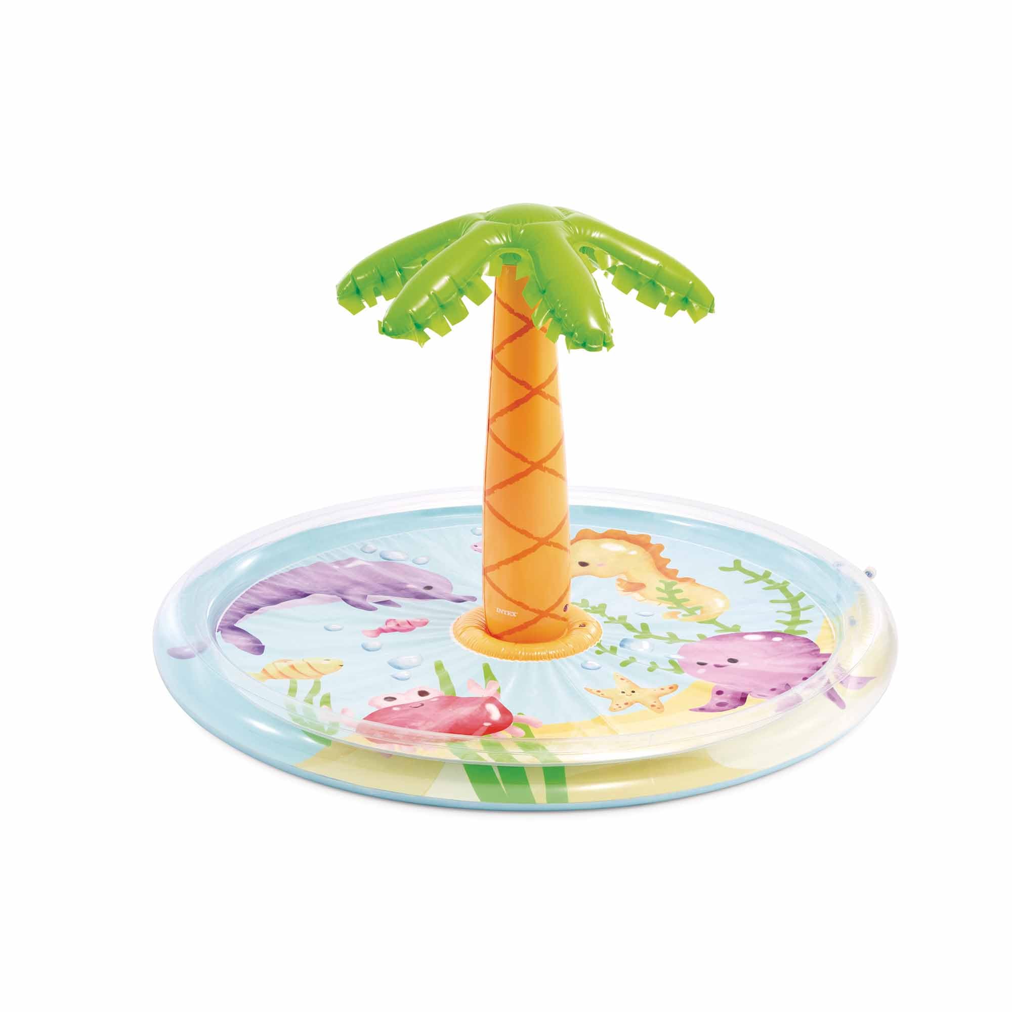Intex Inflatable Swimming Pool Spray Palm Tree, Ø173 x 104 cm, with Water Sprayer, Hose Connection, Capacity 166 L, Tropical Design, Durable Vinyl, for Children +2 Years (56433)