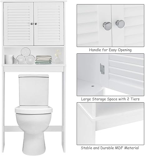 Miniatura 5 de Giantex Almacenamiento de espacio para baño sobre el inodoro con estante ajustable y armarios de almacenamiento de 2 puertas, estante organizador de