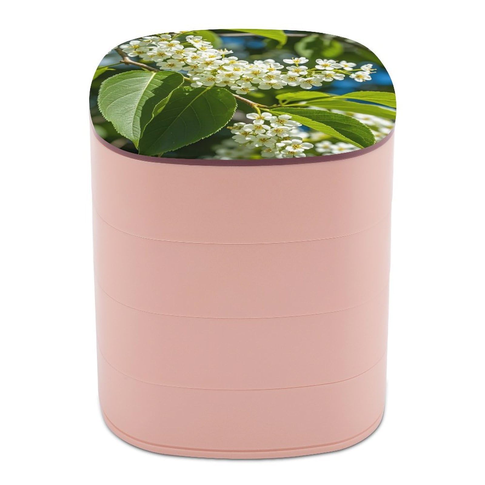 LZQPOEAS Bird Cherry in Bloom Jewelry Box with Mirror 4-Layer Rotating Travel Jewelry Case Small Jewelry Organizer Portable Jewelry Storage Box Rings Stud Necklaces Earring Holder for Women