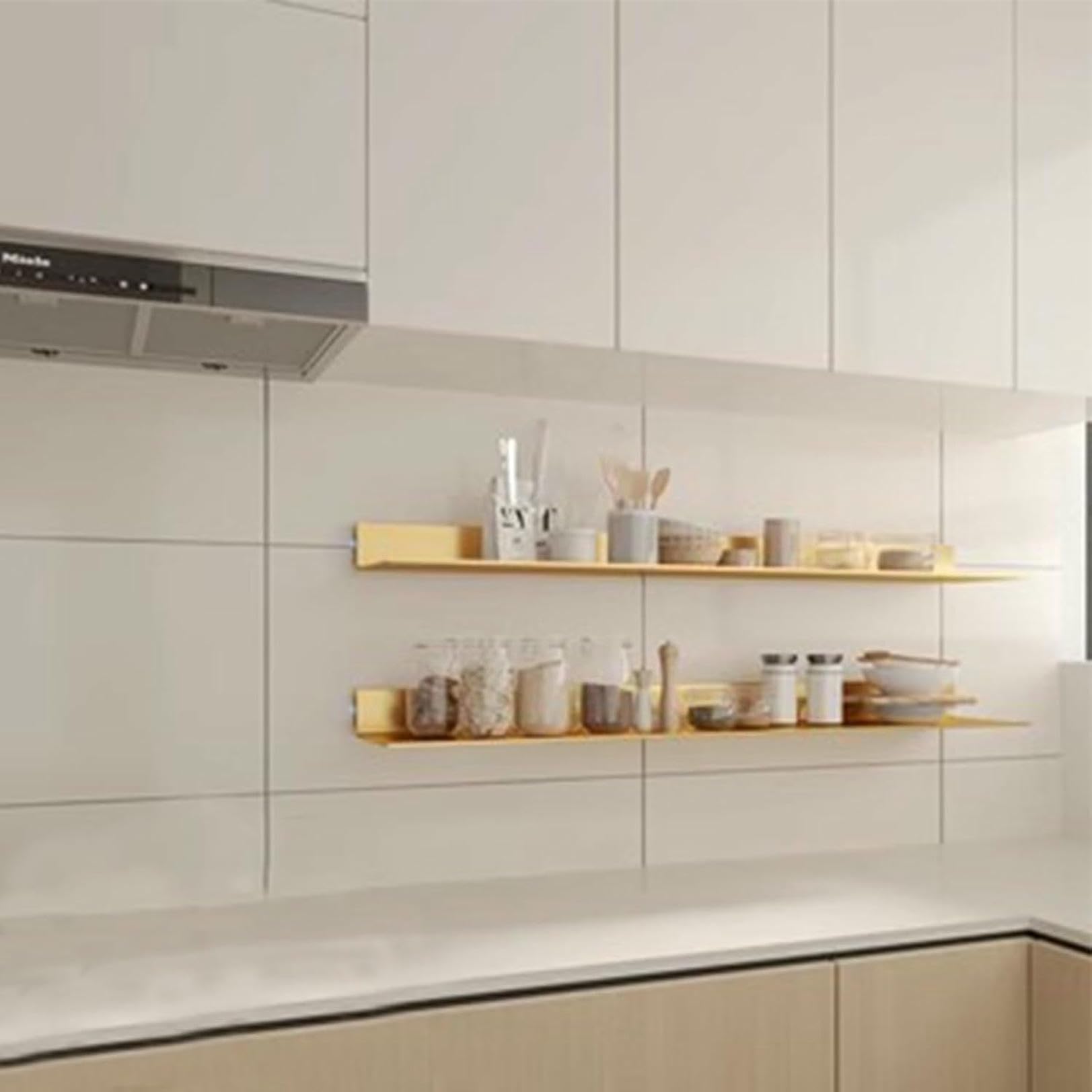 Mensole da Parete galleggianti con Luce a LED, in Lega di Alluminio, portabottiglie da Parete （Gold-90x15cm）