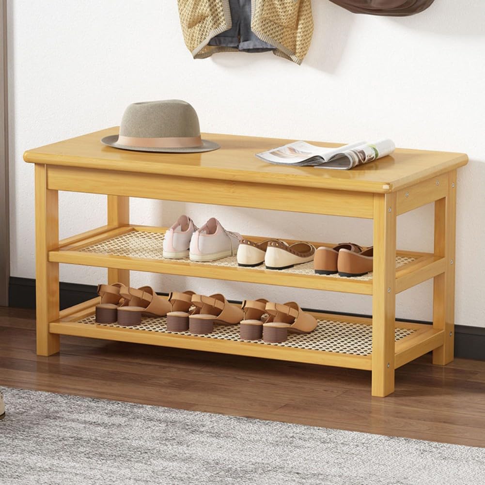 Drewniany stojak na buty z ławką do przedpokoju, solidny schowek na buty z organizerem do siedzenia, stylowy stojak na obuwie dostępny w rozmiarach 65/75/85/95 cm
