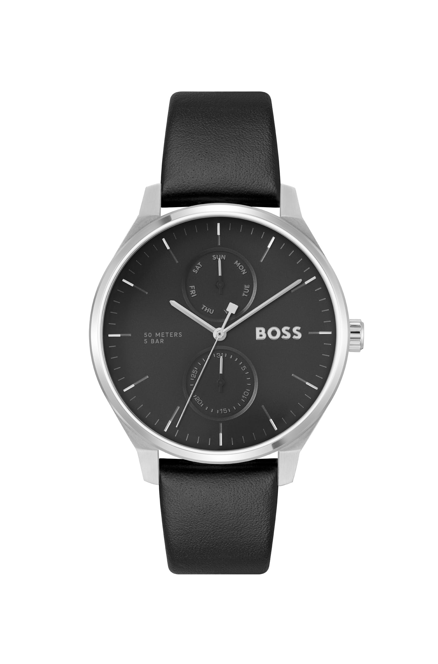 BOSS Tyler Qtz Multifunction Black Round Dial Mens Watch|Black Calfskin Material|Black Color Band - 1514102 (B0CJ5CDCSH) Amazon Price History, Amazon Price Tracker