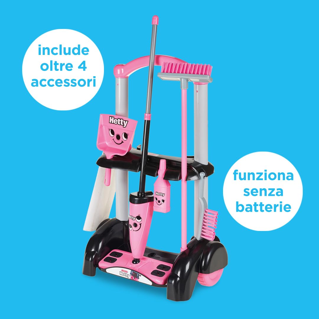 Casdon Giocattoli Henry & Hetty - Carrello per le pulizie Hetty - Set rosa ispirato a Hetty con scopa, spazzole, paletta e accessori - Carrello per le pulizie per bambini - Età: 3+ anni
