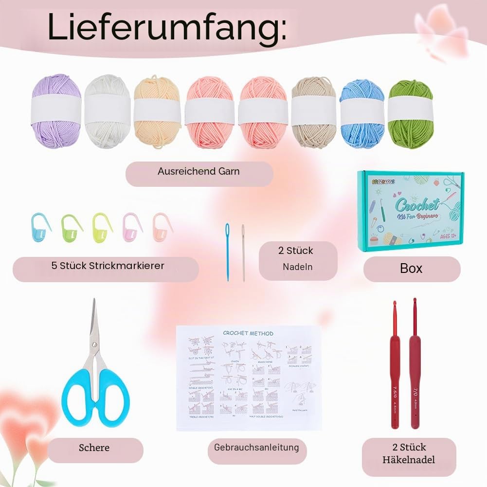 FREEBLOSS Häkeltaschen Set Für Anfänger Häkel Granny Square Tasche Sonnenblumen Tragetaschen Set Für Damen Mit Schritt Für Schritt Videoanleitungen Strickset Für Erwachsene