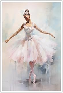 Pastel Blush Ballerina Dancer Canvas Print Ballet Watercolor Preppy Painting Poster Boho Wall Art Decor Teen Dancer Girly Room Decor Aesthetic for Dorm Apartment Decor 8x12in Unframed