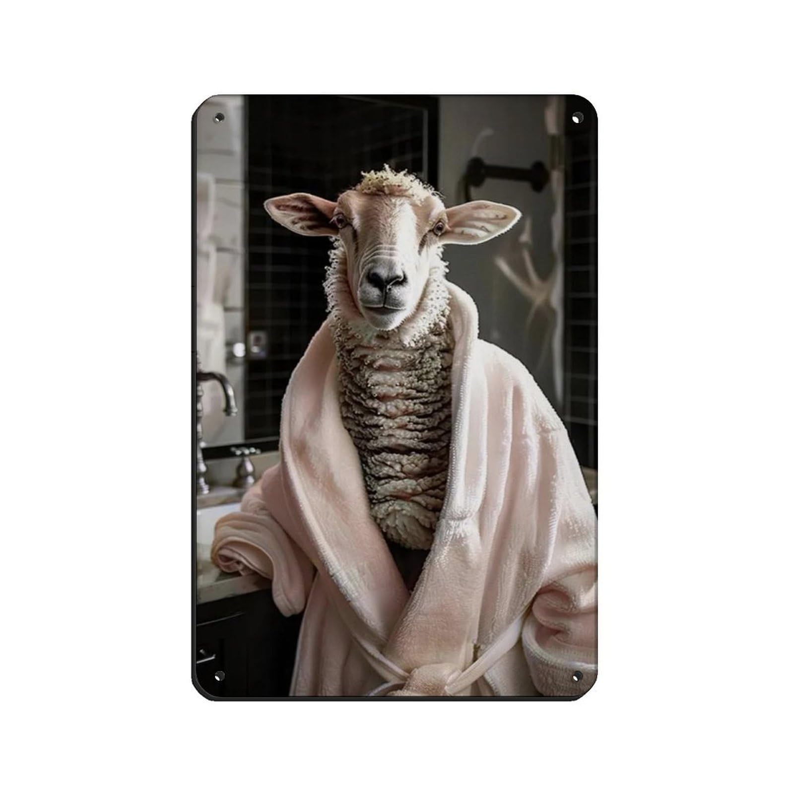 Funny Sheep in Bathrobe, Bathroom Art Tin Sign Vintage Metal Pub Club Cafe Bar Home Wall Art Decoration Poster Retro 8x12inch(20x30cm)