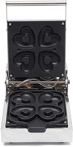 Máquina de gofres eléctrica comercial de 1100 W 110 V, 4 piezas, calefacción de doble cara, forma de corazón, mini máquina de gofres de acero