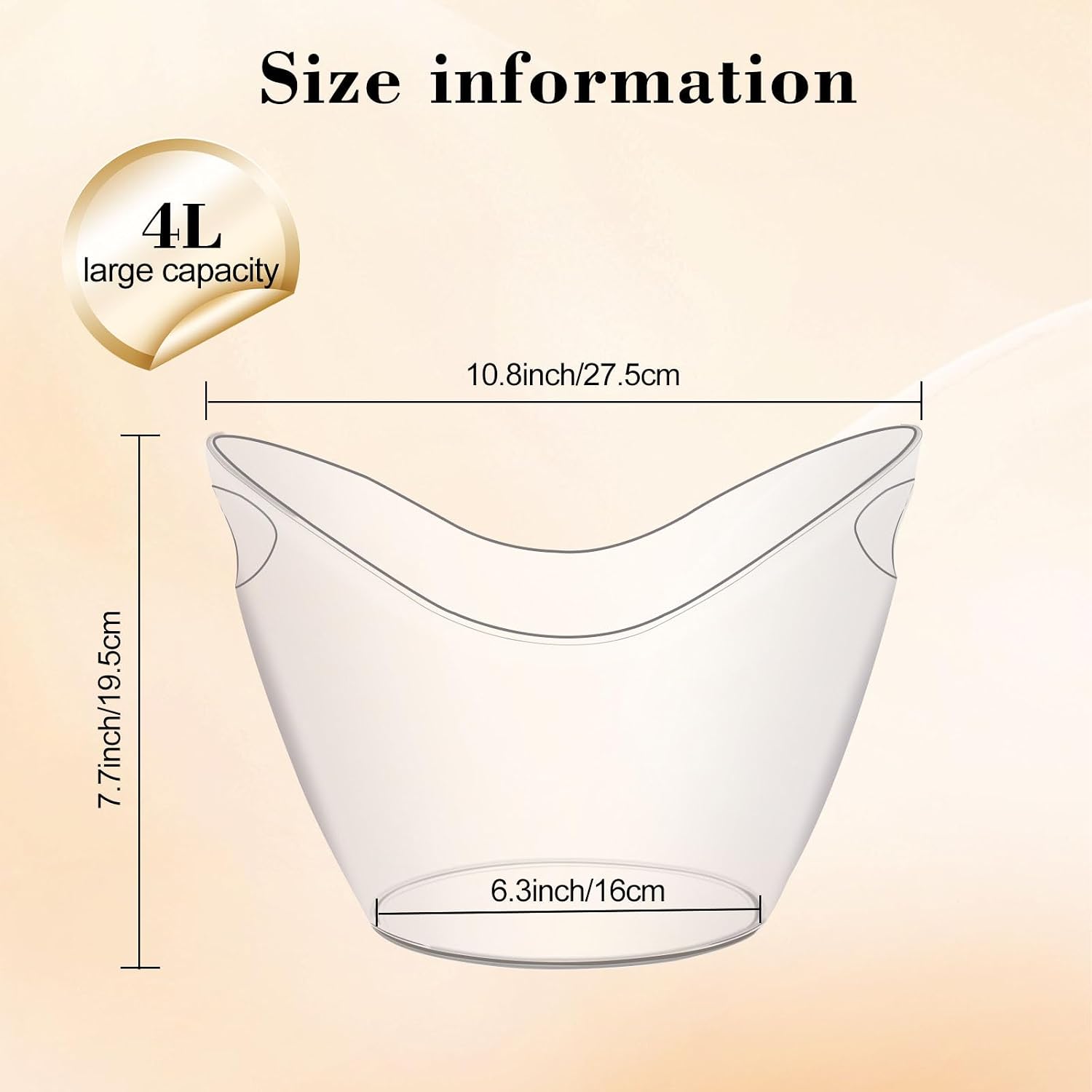6.5L Ice Buckets for Parties, 2-Pack Clear Beverage Tub with Handles, Large Drink Bucket for Wine, Beer & Champagne &Cocktails, Portable Cooler for Bar, Indoor & Outdoor (4 liters)