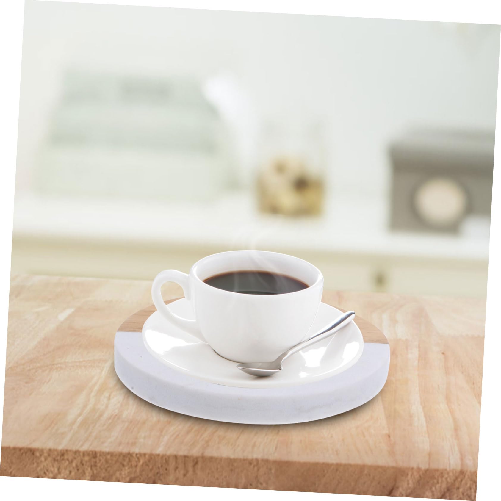 Posavasos de Mármol y Madera 4 Piezas Aislamiento Térmico | Protección para Mesa, Uso Diario y Oficina, Diseño Único y Estilizado, Formato Práctico para Tazas